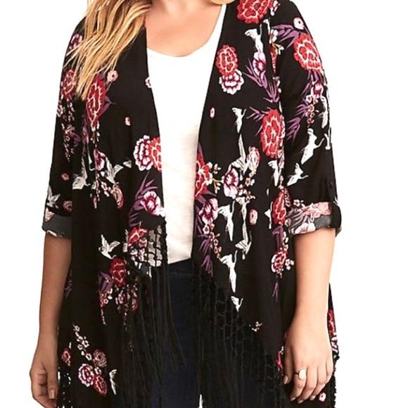 🌟SALE🌟🌺TORRID Crane Bird Print Floral Print Kimono🌺 - Picture 12 of 12